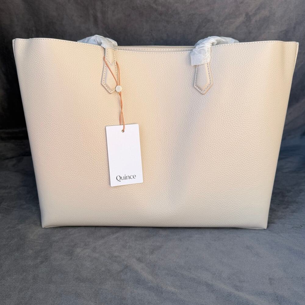 Quince Italian Leather Triple Compartment Shopper Tote Soft Ivory NWT